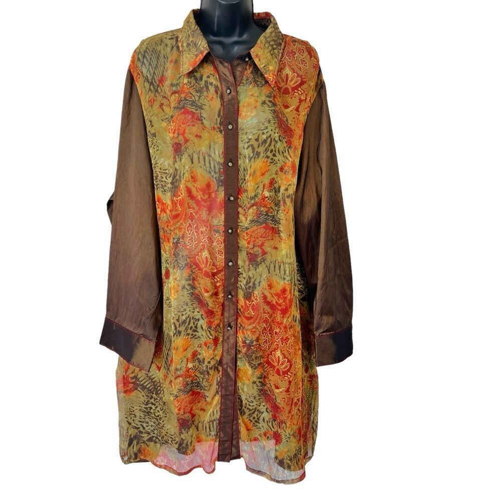 Alain Weiz Sheer Front Silk Button Down Tunic - image 1